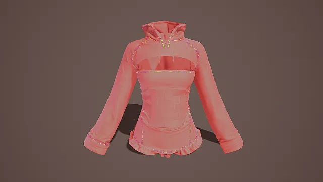   时尚风格粉色上衣3D模型，服装设计（粉色上衣、时尚风格、长袖、镂空设计、服装元素 ）
