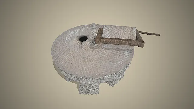 传统石碾磨  农耕器具模型  中央石质转轴  石木质感