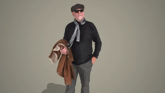 黑衫灰裤配棕外套男士复古休闲站姿 3D 模型