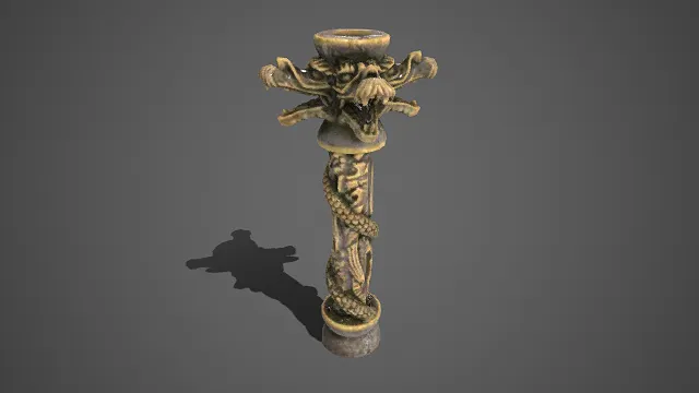 写实风格  龙纹神兽灯柱  兽首造型  祭祀器具  古宗教场景  寺庙仪式