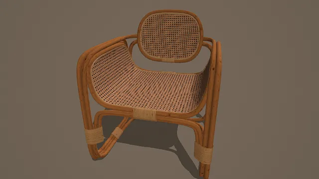 3D卡通风格棕米系藤编扶手椅模型，创意设计（3D扶手椅、卡通风格、卡通自然风，家具设计主题）