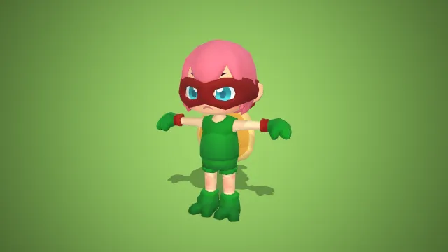 Q 版红罩绿装萌系角色：活力风卡通小英雄 3D 模型