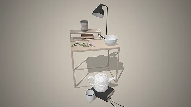 简约边几  陶瓷茶具  收纳层架  花艺装饰