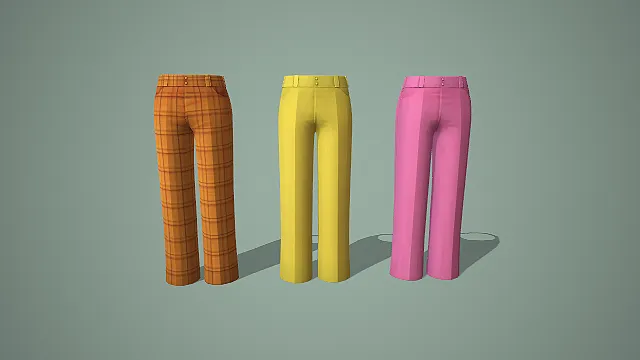 橙格纹与亮黄粉色撞色阔腿裤三件套 3D 模型