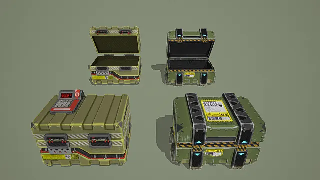 科幻战术风格加密物资箱套装模型