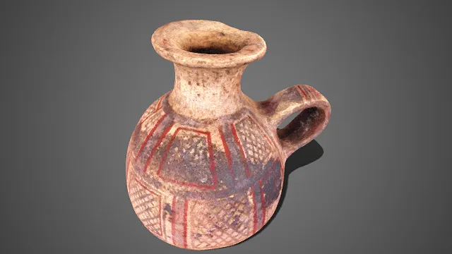 古旧风格  单耳陶瓶  菱形网格纹  岁月磨损  厚重  民俗