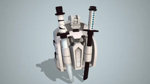 白色背包绑着两把武士刀