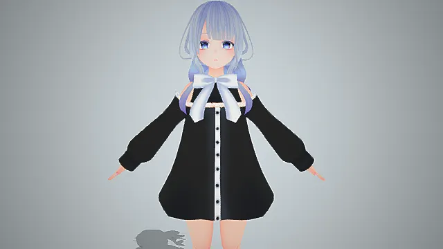 清新风格黑裙浅发少女角色3D模型