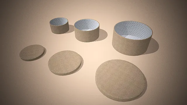 一组圆形布艺收纳盒3D模型