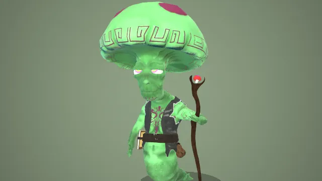 旧魔法蘑菇低多边形游戏角色人物模型