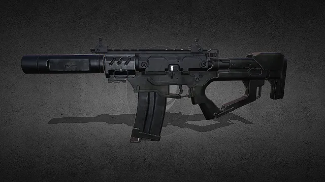 紧凑型战术短突击步枪带消音器与折叠枪托写实枪械 3D 模型