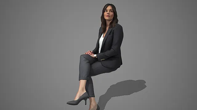 深灰西装套装女性优雅坐姿商务人物 3D 模型