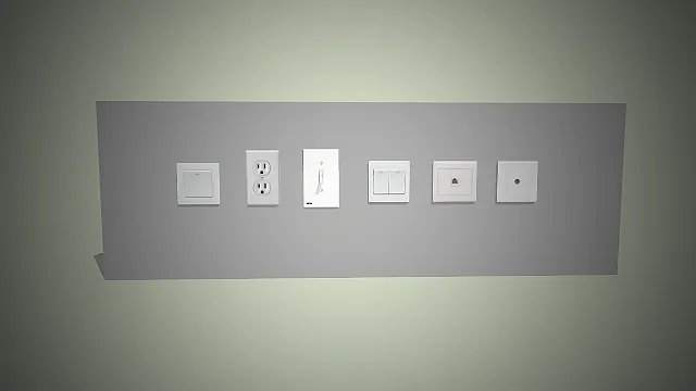 一组包含开关、插座等不同品类的墙面的3D模型