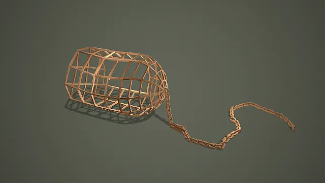 复古木质笼具带铁链装饰写实模型