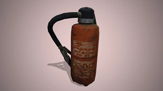 写实老式灭火器  红色金属消防罐  做旧磨损质感  消防设备