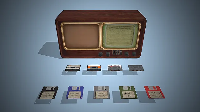 一套怀旧风格的电子设备套装3D模型