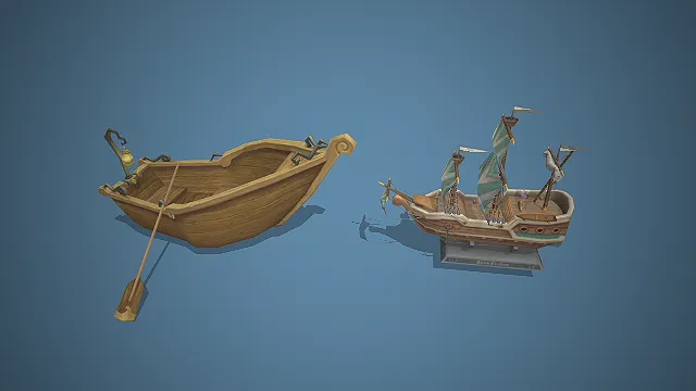 欧式木船  游戏载具  做旧船体  航海元素