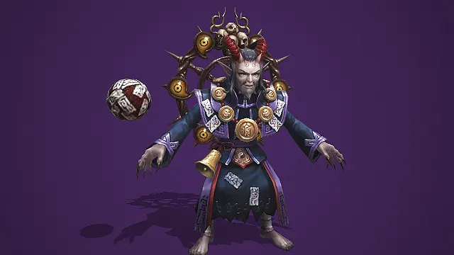 卡通 Q 版红角骷髅眼轮僵尸道长带符咒法球 3D 游戏角色模型