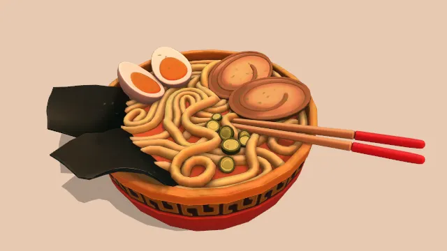 风格化的拉面碗食物筷子