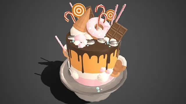 童趣卡通  堆层甜品蛋糕  巧克力酱  甜甜圈  色彩鲜亮  美食题材