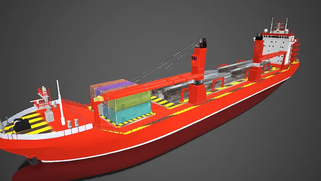 红色货运商船  集装箱  管材装载  写实  运输船舶模型