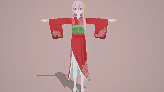 和风唯美风格樱纹和服少女模型