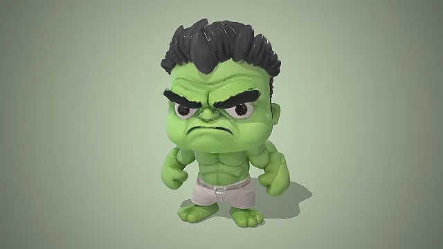 一个Q版风格的，常见漫威卡通角色3D绿巨人模型