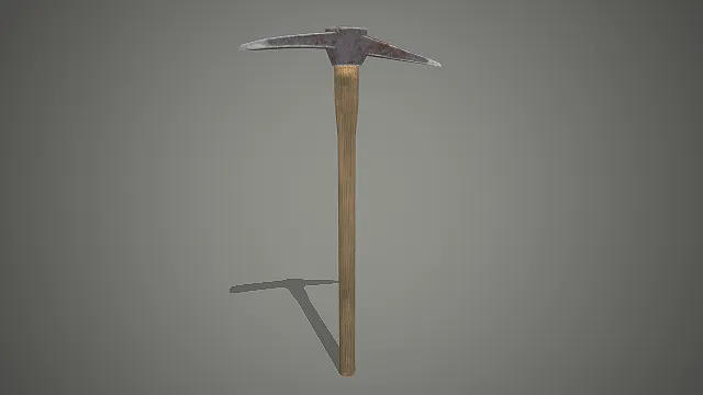 十字镐  生存道具  木质手柄  做旧磨损  锈蚀金属镐头