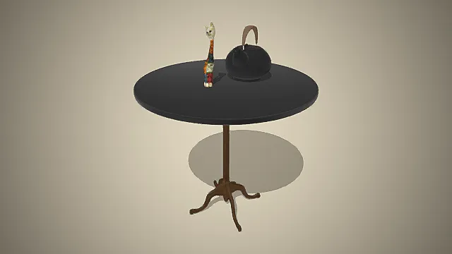 摆放着茶壶和猫摆件的茶几模型