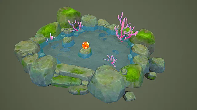 卡通风格奇幻秘境水潭3D模型