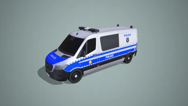 蓝白条纹奔驰斯宾特警用厢式巡逻面包车 3D 模型