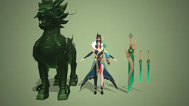 王者荣耀花木兰  瑞麟志皮肤  麒麟神兽  翡翠刀