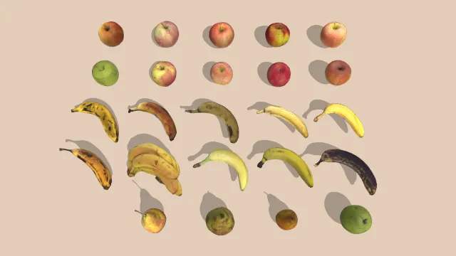 低多边形水果食物梨苹果香蕉