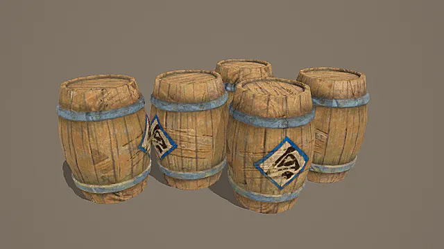 国风市井风格标识木桶模型