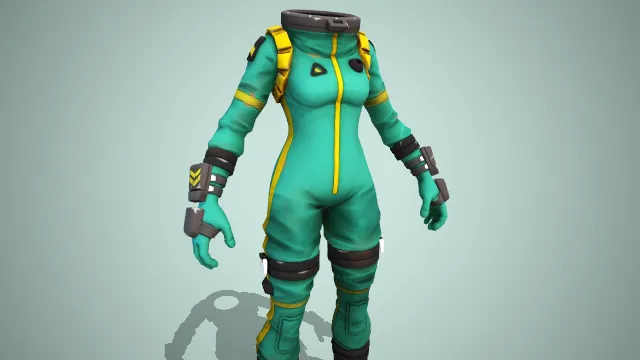 绿色的防护服，黄色拉链装饰