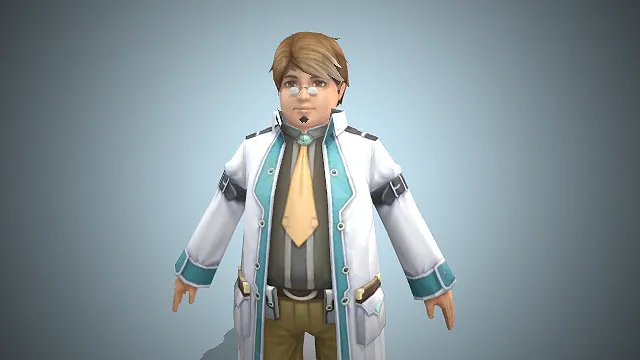 一个金发戴眼镜的科学家的3D模型