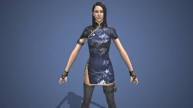 写实军事风  数码迷彩旗袍  东方特工  女角色  