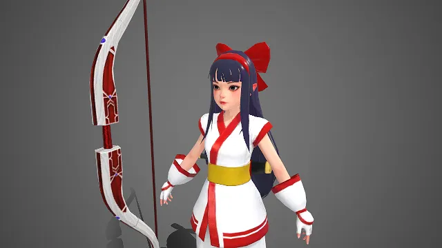 和风风格  3D 游戏角色  蝴蝶结发饰  清新雅致  灵动活泼