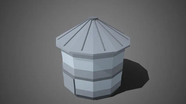 低多边形  仓储容器  多面柱状  条纹装饰  放射状线条纹理  简约统一  农场仓库类