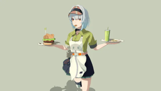 3D卡通风格轮滑店员女角色模型，创意设计（3D角色、卡通风格、日常风，角色设计主题）