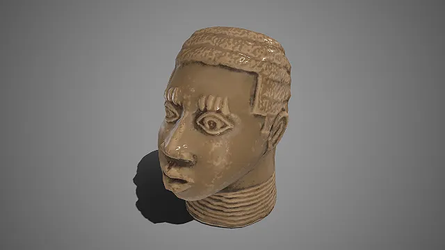 非洲部落风格  陶质人头雕塑  褐釉面质感  非洲传统人像特征  立体眼纹  部落工艺  民族特色文化