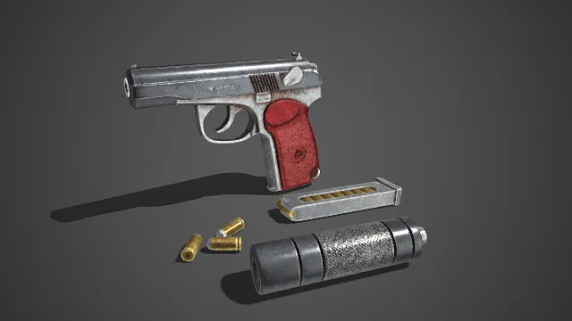 银红配色  半自动手枪模型  写实  弹匣  消音器  工业设计  射击题材