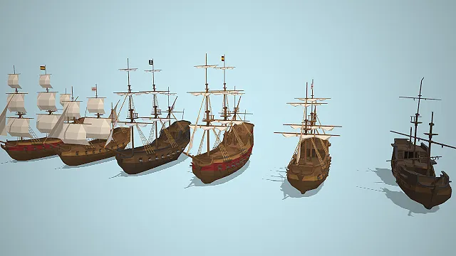 低模古帆船合集  大航海时代舰船  探险船队  低面数建模