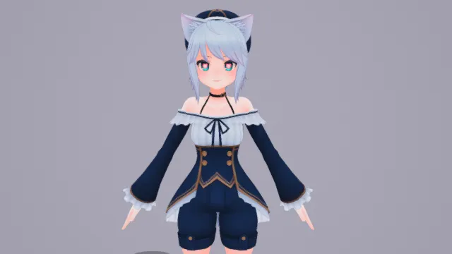 萌系风格猫耳女仆少女角色3D模型