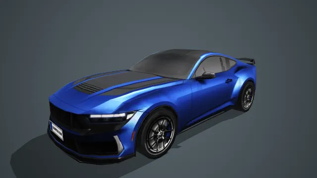 蓝黑运动款跑车带尾翼条纹造型写实模型