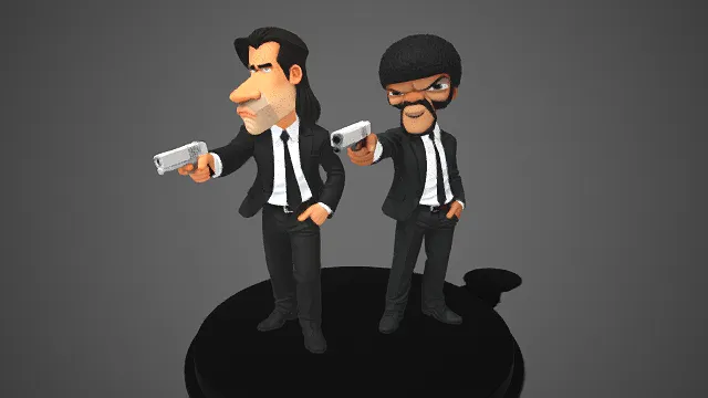 Q 版  西装特工  手办  手枪  爆炸头造型  酷帅  趣味性  