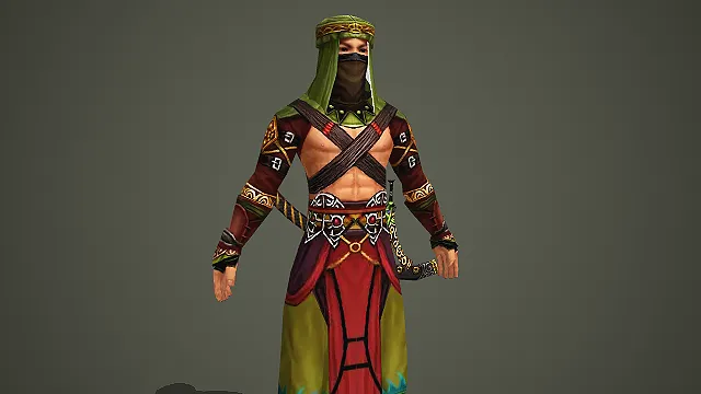 蒙面的沙漠弯刀武士男性游戏角色模型