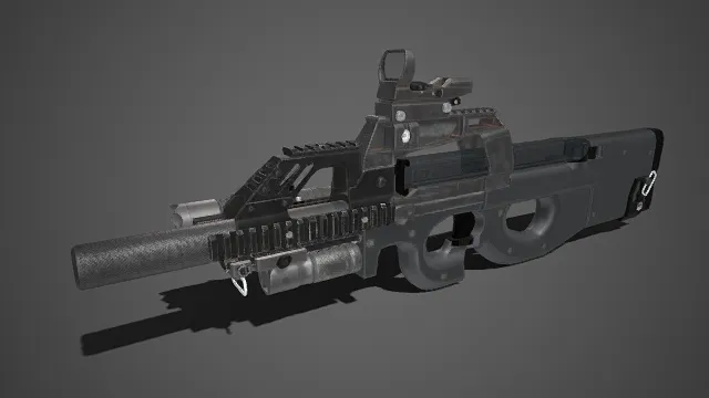 P90 冲锋枪  黑灰战术款  配备瞄准镜  经典  单兵武器  3D 模型  