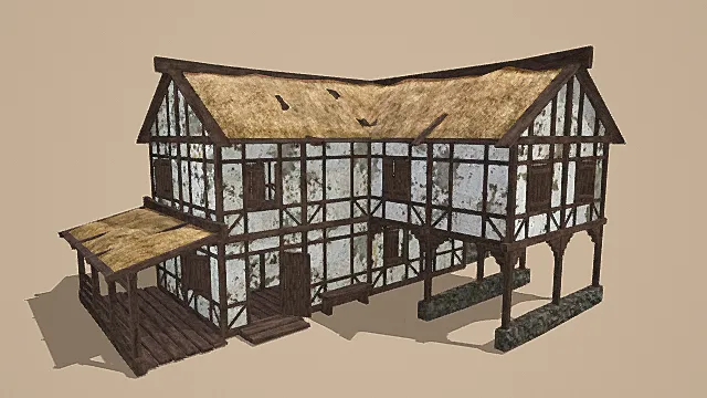卡通风格中世纪半木结构乡村民居3D模型