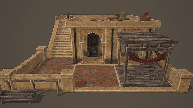 西域风情屋顶功能型商住建筑模型 